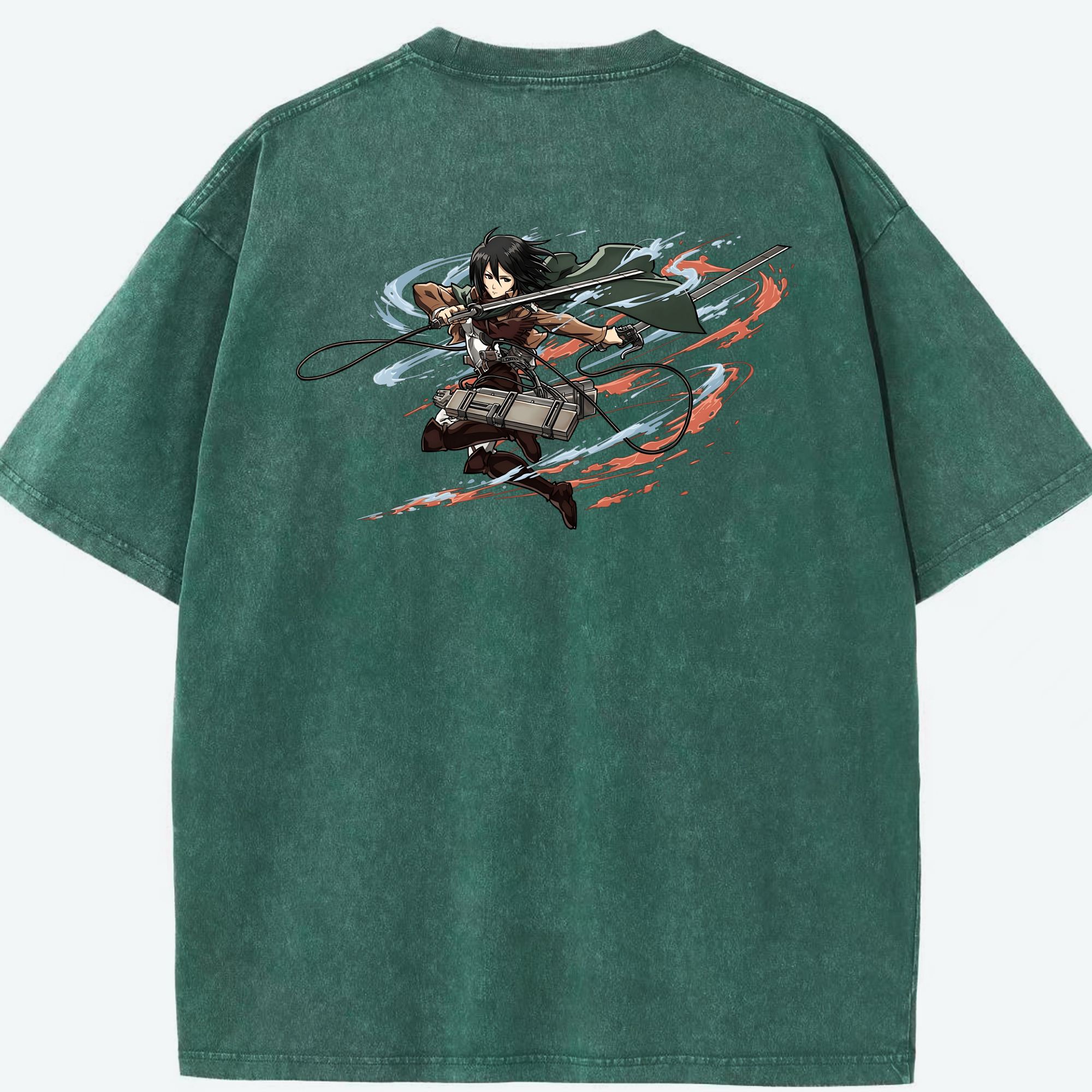 （画像用） 進撃の巨人 ミカサ·アッカーマン Attack on Titan Mikasa Ackerman 綿100% ヴィンテージ風 半袖Tシャツ（背面プリント）